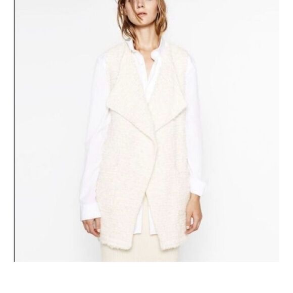 ZARA Basics Cream Sherpa Long Vest Oversized Size XS - Picture 1 of 5